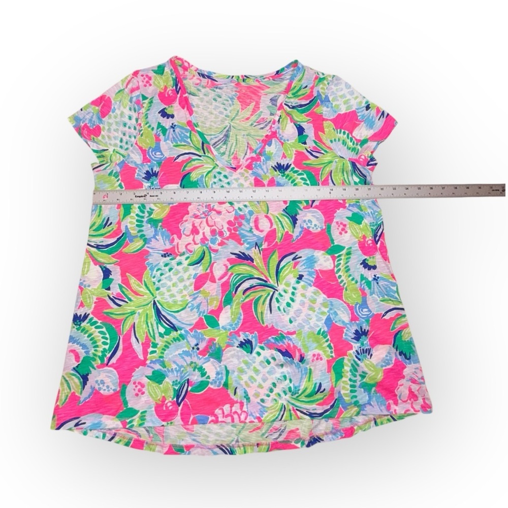 Lilly Pulitzer Etta V-Neck Cotton Top “Raise The Bar” Pink Pineapple XL - Picture 6 of 12